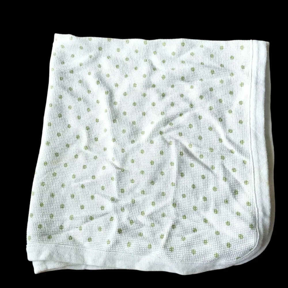 Parent's Choice‎ White Green Polka Dot Baby Blanket Thermal Waffle Weave 26x28